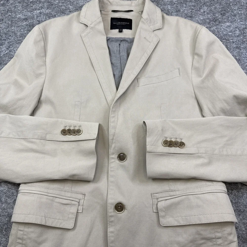 Banana Republic blazer‎ men's 38R neutral sand cotton stretch modern slim fit